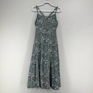 Pact Fit Flare Midi Dress Womens XL Green White Floral Cotton Strappy Racerback
